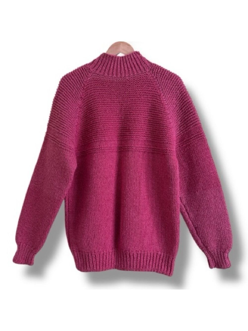 Hand-Knit Wool Sweater Raspberry Pink - Picture 5 of 14
